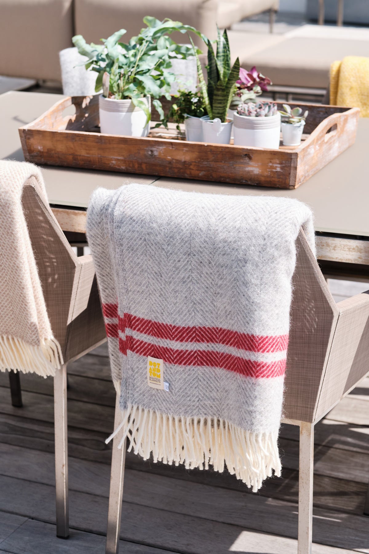 Pure New Grey and Red Wool Home Throw with Stripe - Dot&Tom.com