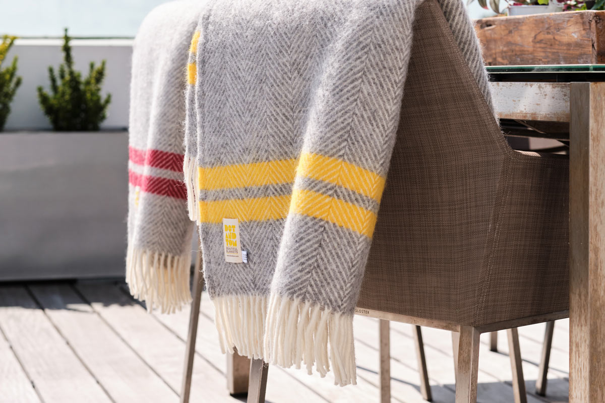 Pure New Grey and Yellow Wool Home Throw with Stripe - Dot&Tom.com