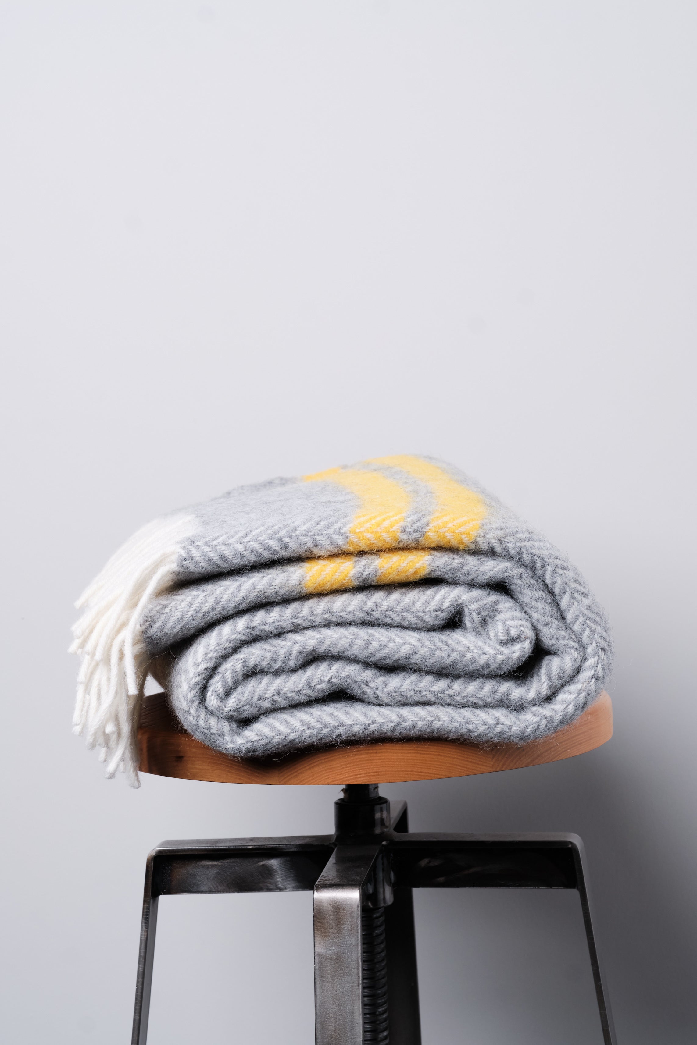 Pure New Grey and Yellow Wool Home Throw with Stripe - Dot&Tom.com