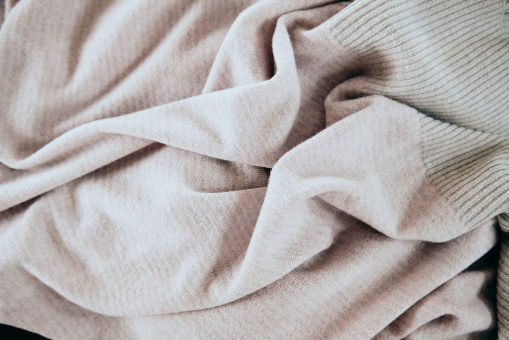 Delicate Pink and Grey Pinstripe Cashmere Home Blanket