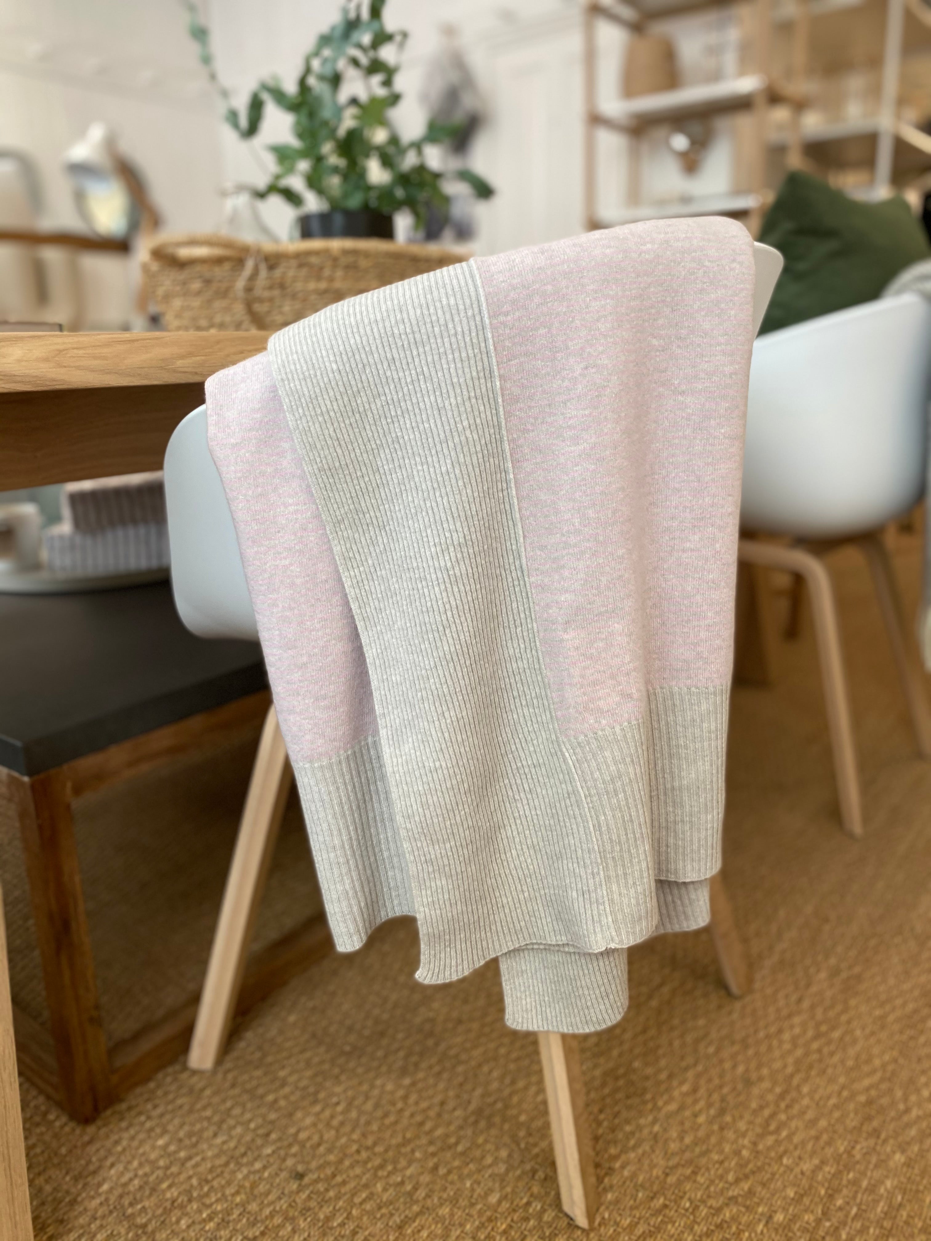 Delicate Pink and Grey Pinstripe Cashmere Home Blanket - Dot&Tom.com